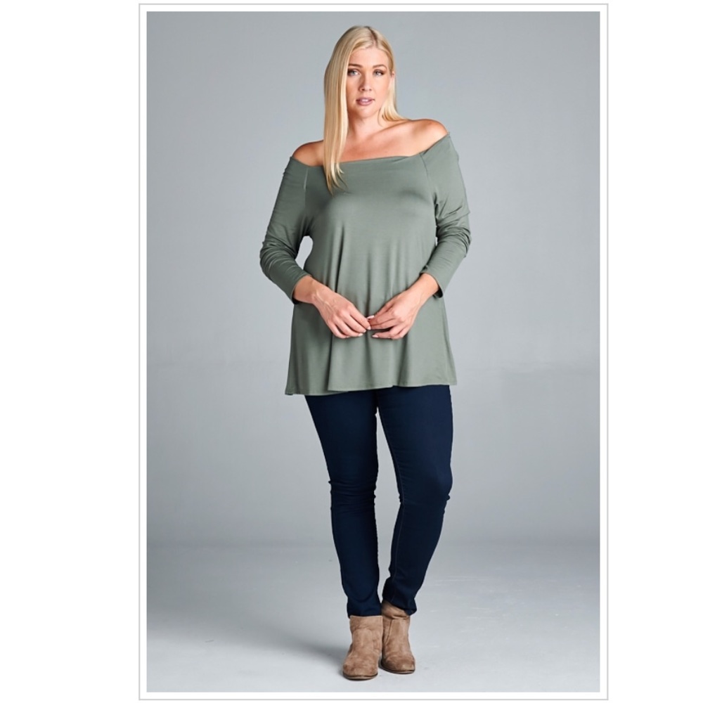 Long Sleeves Off-Shoulder Tunic Top - 95% Rayon